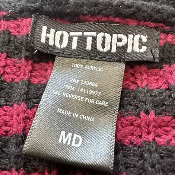 Hot Topic Long Cardigan Sweater, Red, Black, Striped Emo Size Medium Button Down - Picture 11 of 14